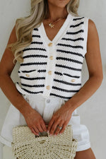 Striped Button-Up Knit Sweater Vest