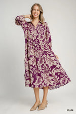 Umgee Floral Print Tiered Midi Dress
