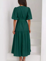 V-Neck Puff Sleeve Midi Dress
