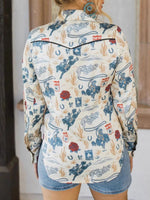 Printed Button Up Long Sleeve Shirt