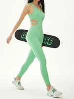 Cutout Asymmetrical Neck Active Jumpsuit - Ladyez