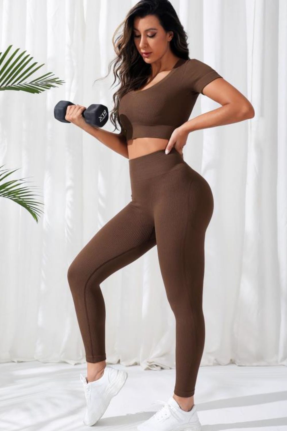 V-Neck Crop Top and High Waistband Long Active Pants - Ladyez