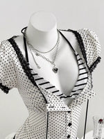 Polka Dot Lace Trim Puff Sleeve Top