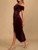 Off-Shoulder Wrap Dress with Side Slit - Ladyez