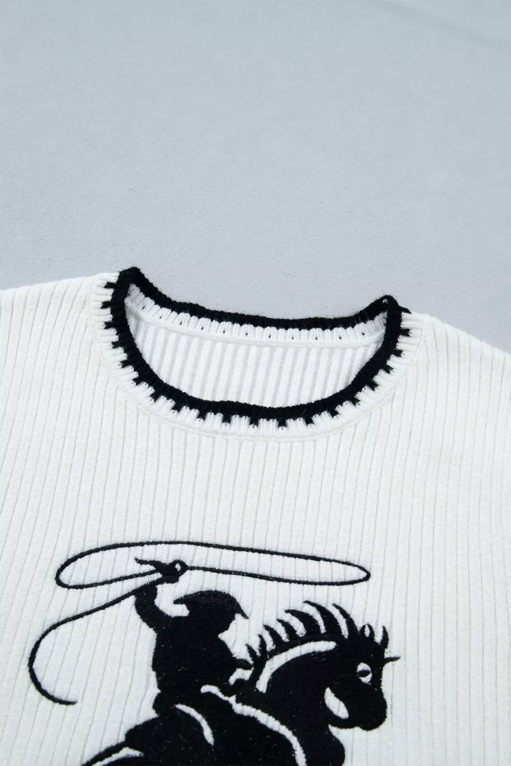 Contrast Trim Round Neck Rodeo Cowboy Sweater Vest