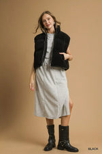 Umgee Sherpa-Lined Zip Vest with Drawstring Hem