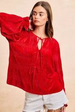 BiBi Christmas Theme Velvet Bow Tied Top With Neck Drop