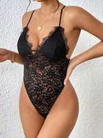 Perfee Crisscross Lace Spaghetti Strap Bodysuit - Ladyez