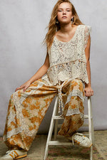 POL Lace Trim Openwork V-Neck Crochet Tank with Scalloped Edge