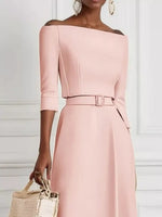 Elegant Off-Shoulder Belted Maxi Dress