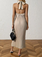 Pleated Halter Neck Midi Dress
