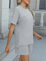 Round Neck Short Sleeve Top and Shorts Set