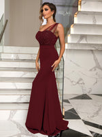 Rhinestone One-Shoulder Formal Dress - Ladyez