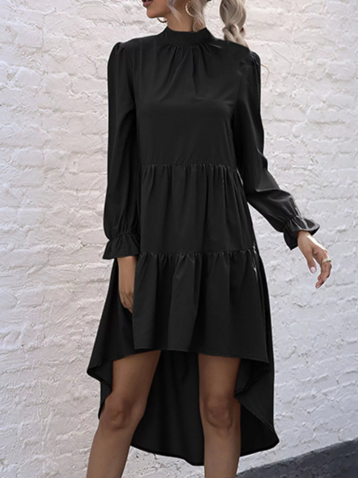 High-Low Flounce Sleeve Dress