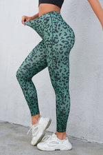 Leopard Print Wide Waistband Leggings - Ladyez