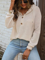 Waffle Knit Button Detail Hoodie