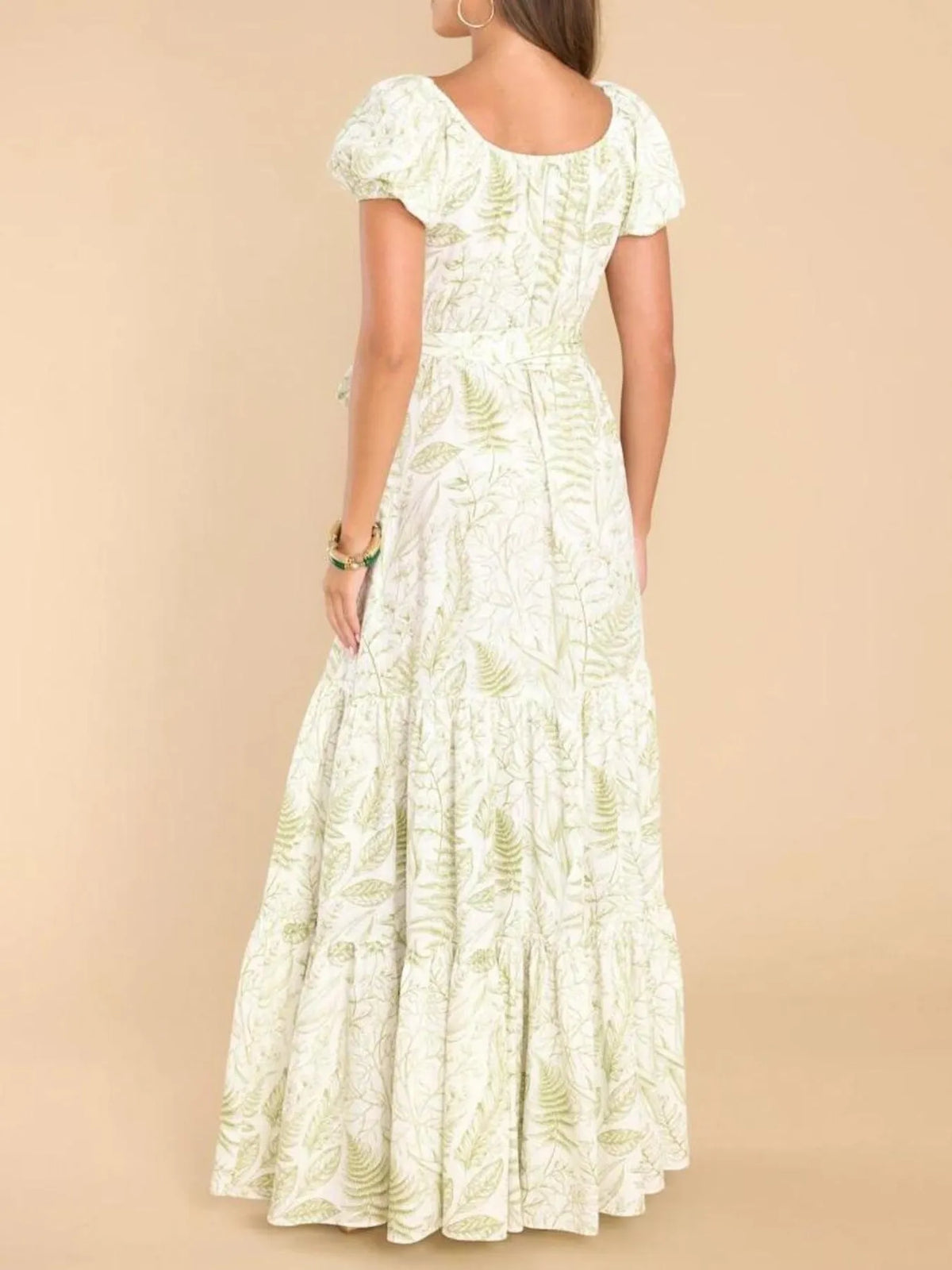Printed Puff Sleeve Maxi Dress - Ladyez