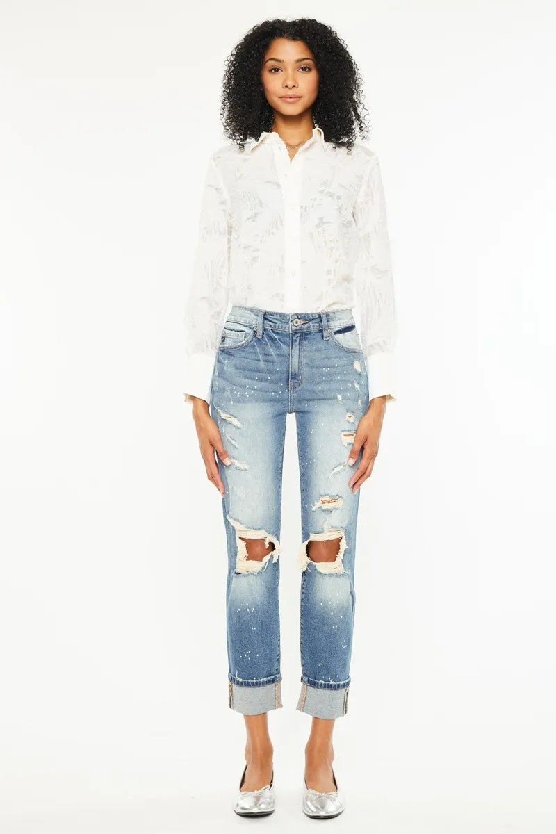 Kancan High Rise Distressed Boyfriend Fit Jeans - Ladyez