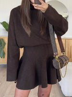 Turtleneck Dropped Shoulder Sweater and Skirt Set