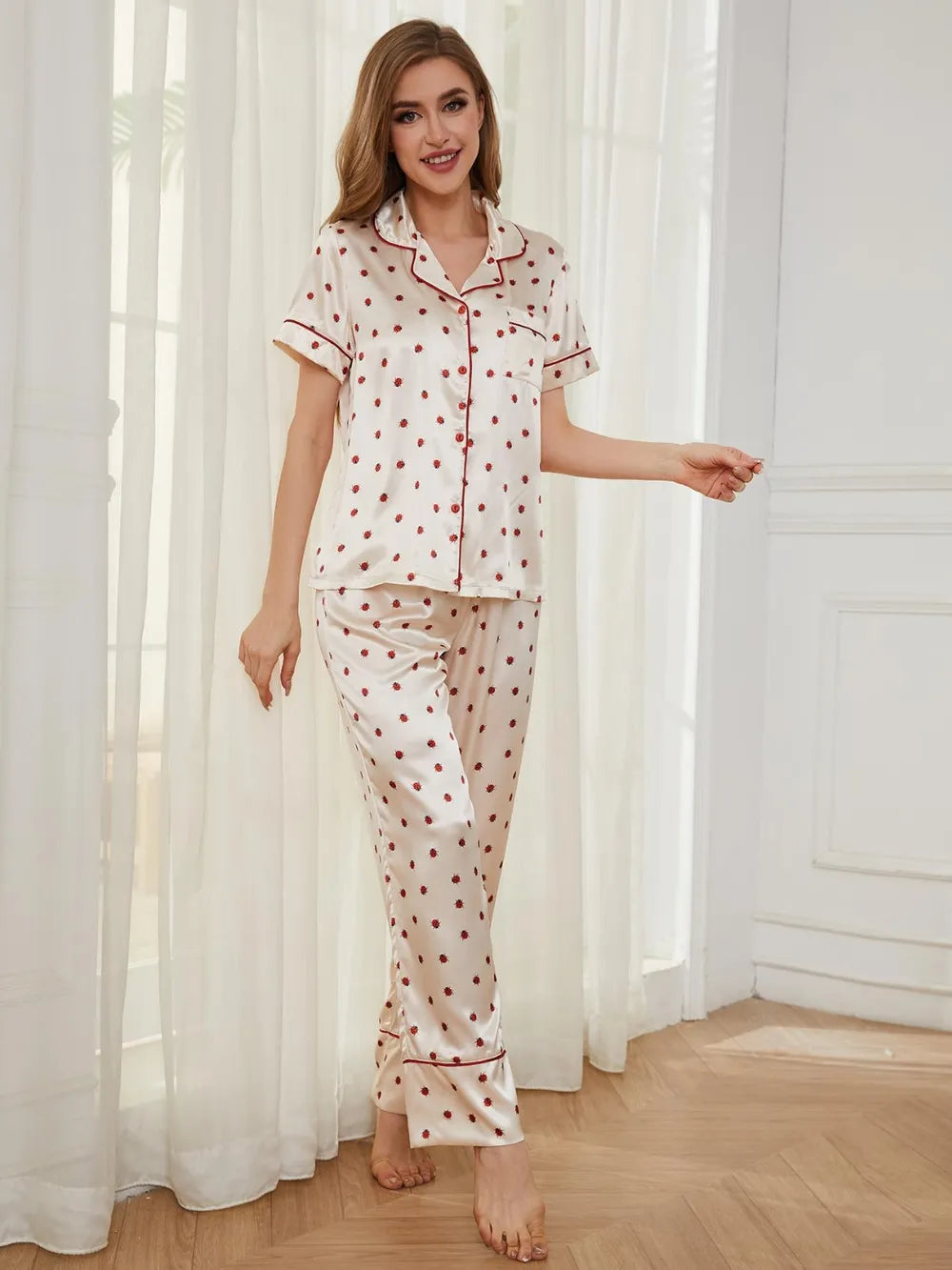 Contrast Piping Pocketed Top and Pants Lounge Set - Ladyez