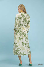Umgee Tropical Print Button Detail Midi Dress