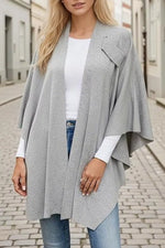 Draped Knitted Split Cape Shawl with Strap