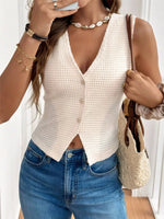 Button Up V-Neck Vest - Ladyez