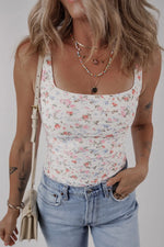 Floral Textured Square Neck Sleeveless Bodysuit - Ladyez