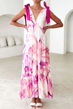 Printed V-Neck Tie Shoulder Midi Cami Dress