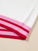 Striped Trim Bow Graphic Round Neck Drop Shoulder Sweater