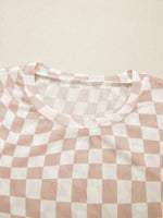 heckered Print Crew Neck Mesh T Shirt