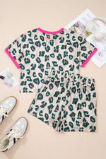 Leopard Print Short Sleeve Top and Shorts Set