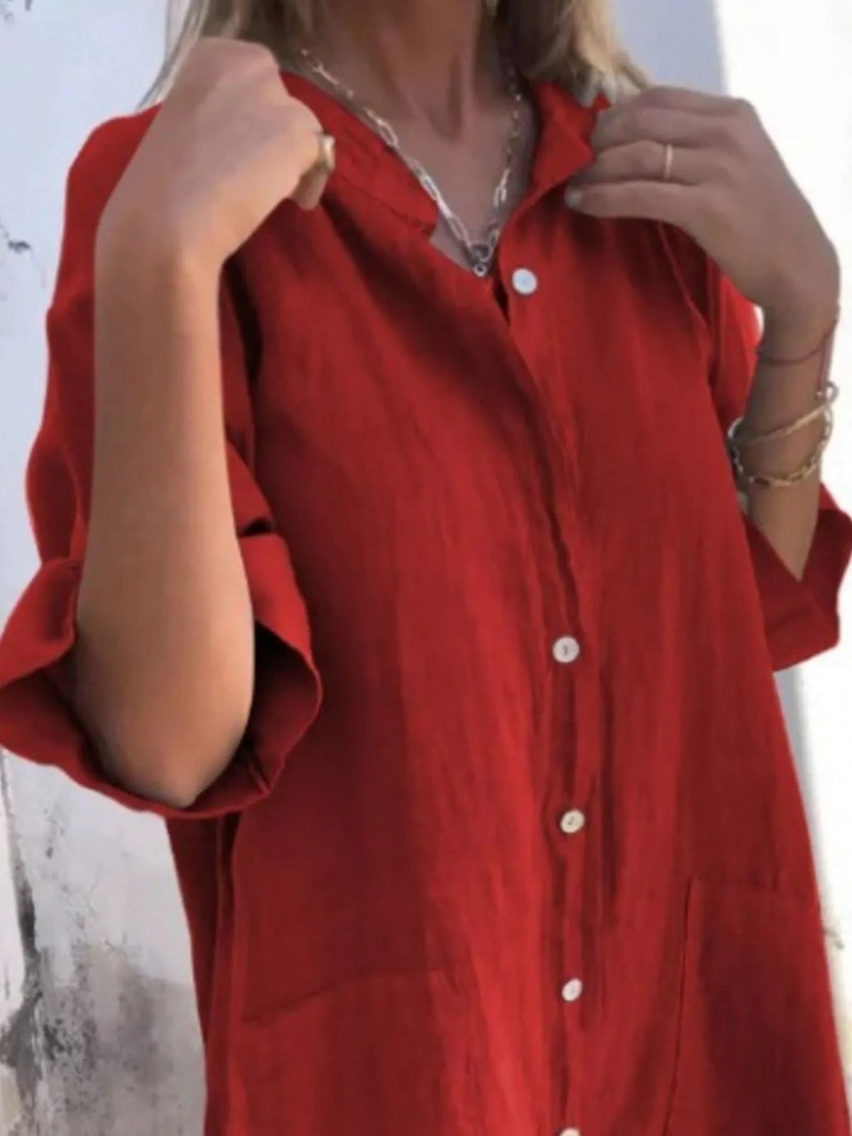 Full Size Casual Linen Button-Down Shirt Dress Plus Size - Ladyez