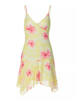 Sheer Floral Print Sleeveless Asymmetrical Mini Dress