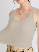 Crisscross Scoop Neck Wide Strap Cropped Tank with Chest Pads