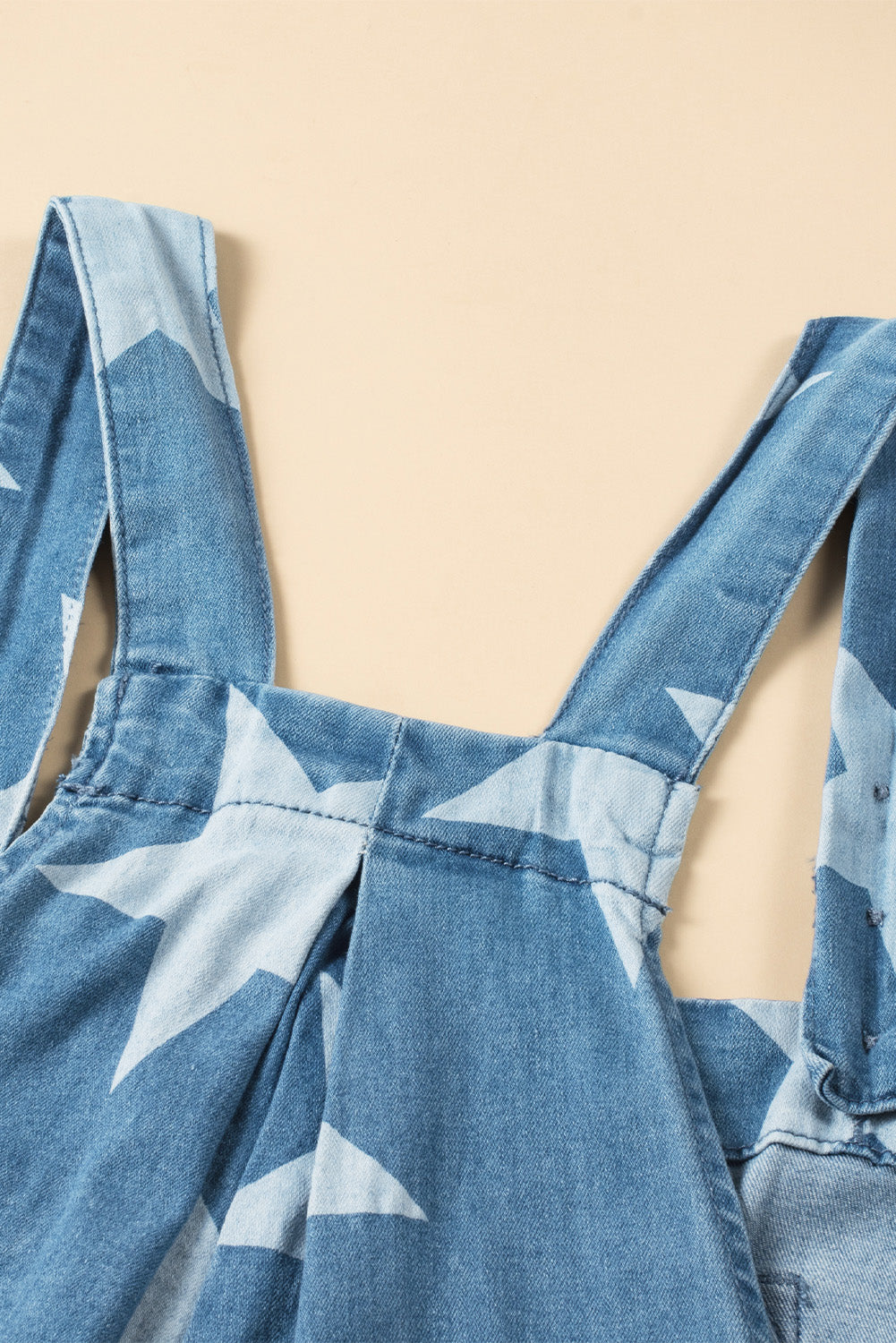 Star Print Buttoned Strap Wide Leg Denim Overalls - Ladyez