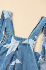 Star Print Buttoned Strap Wide Leg Denim Overalls - Ladyez