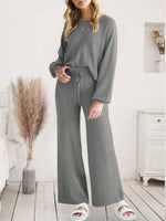Long Sleeve Lounge Top and Drawstring Pants Set - Ladyez
