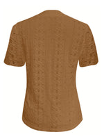 Openwork Notched Short Sleeve Top