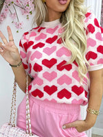 Heart Print Short Sleeve Sweater