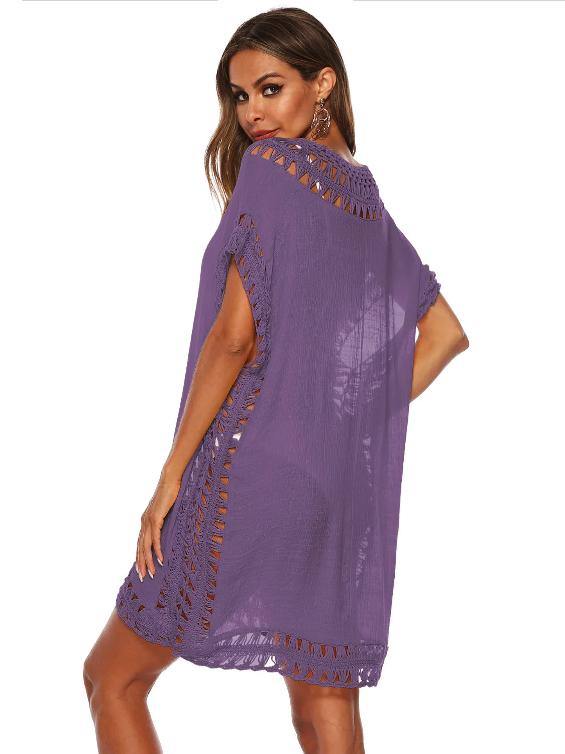 Bohemian Crochet Trim Beach Cover Up Dress - Ladyez