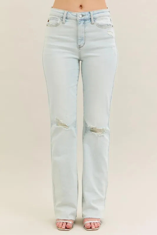 Judy Blue Full Size Destroy & Fray Hem Bootcut Jeans Plus Size - Ladyez