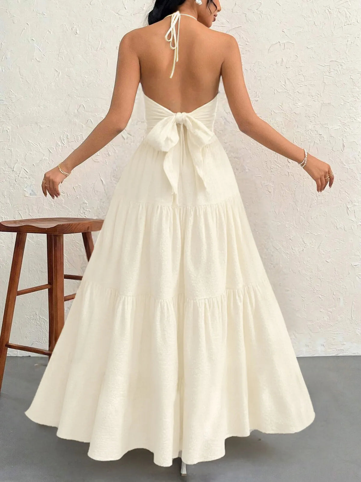 Halter Neck Tiered Maxi Dress - Ladyez