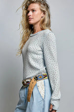 POL Ribbed Knit Floral Crew Neck Long Sleeve Top