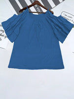 Cold Shoulder Ruffle Sleeve T-Shirt