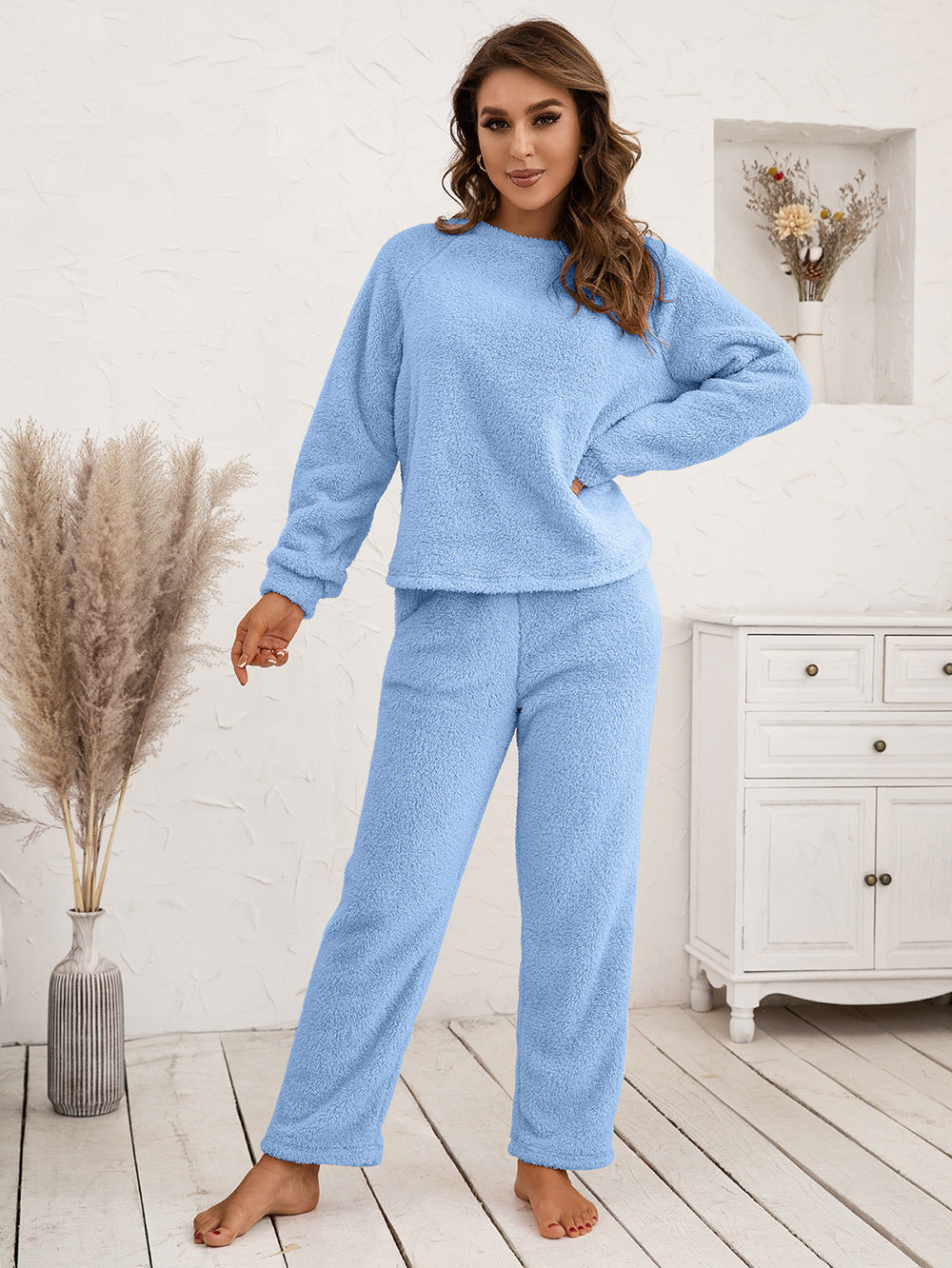 Ivy Lane Teddy Long Sleeve Top and Pants Lounge Set - Ladyez
