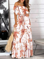 Printed Off Shoulder Maxi Dress - Ladyez