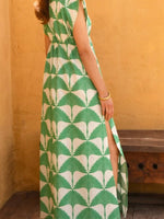 Slit Printed V-Neck Cap Sleeve Maxi Dress - Ladyez