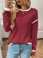 Ribbed Knit Contrast Trim Sweater