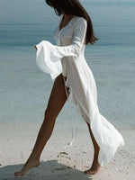 Ruffled Long Sleeve Cover-Up Dress - Ladyez